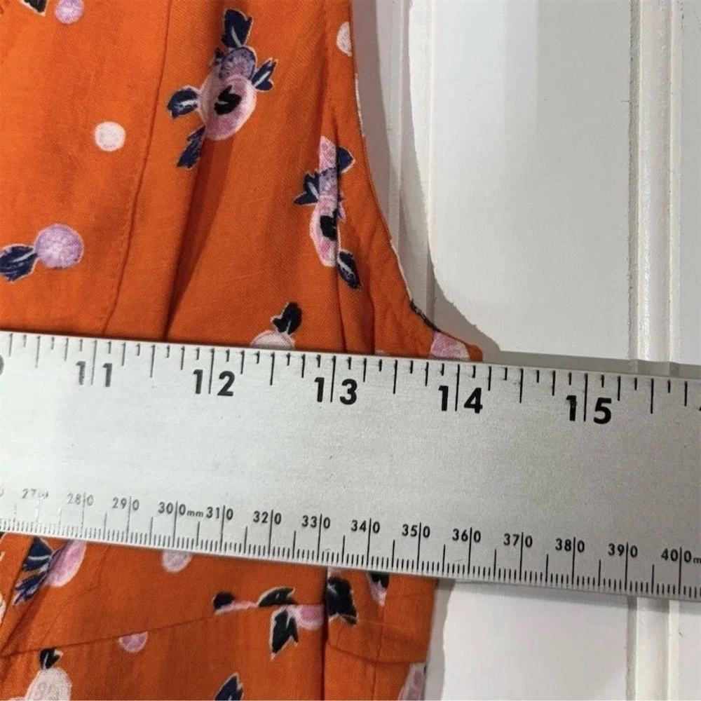 Free People Like A Lady Mini Dress Small Orange Floral Ruffle Tie Back Boho - Picture 4 of 7